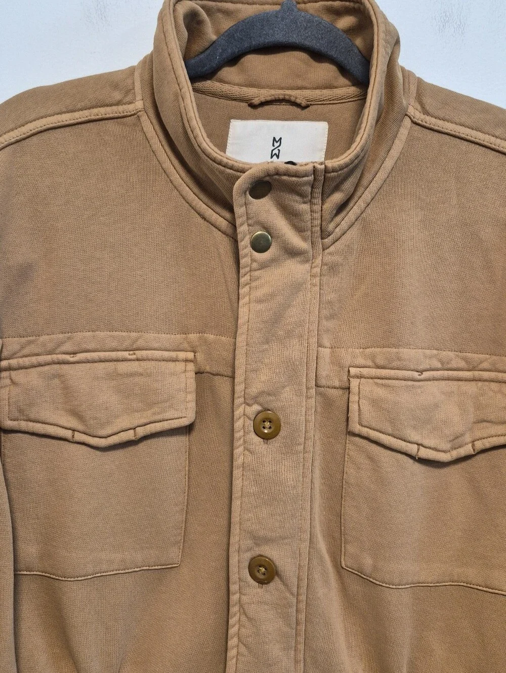 Mutual Weave French Terry Shacket Cotton Knit Jacket Shirt Utility Tan Mens Sz L